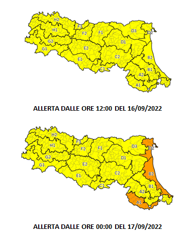 Allerta gialla per criticita' temporali - Emissione 16/09/2022