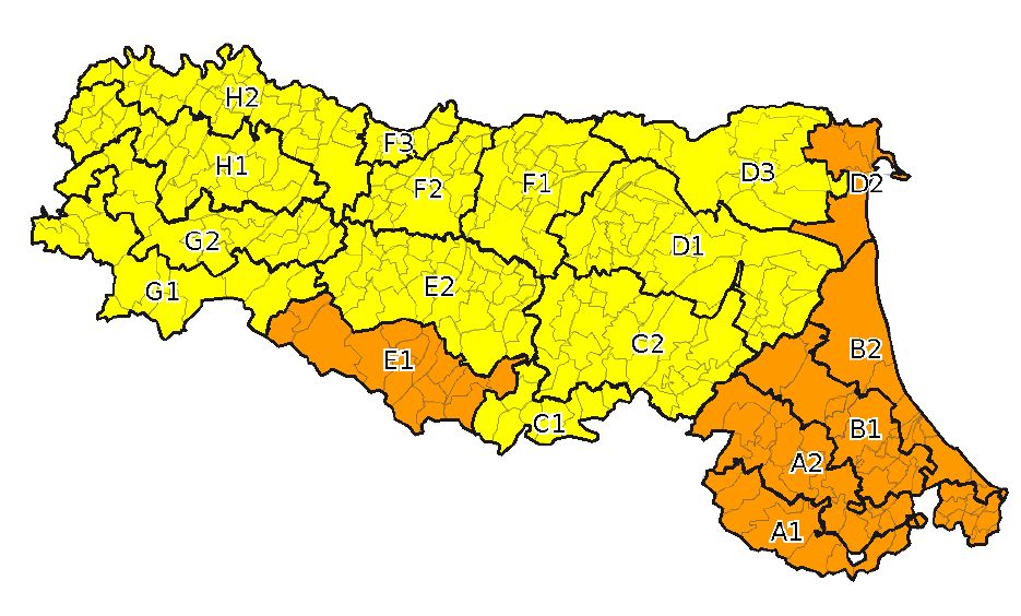 Allerta gialla per criticita' per vento e neve - Emissione 22/01/2023