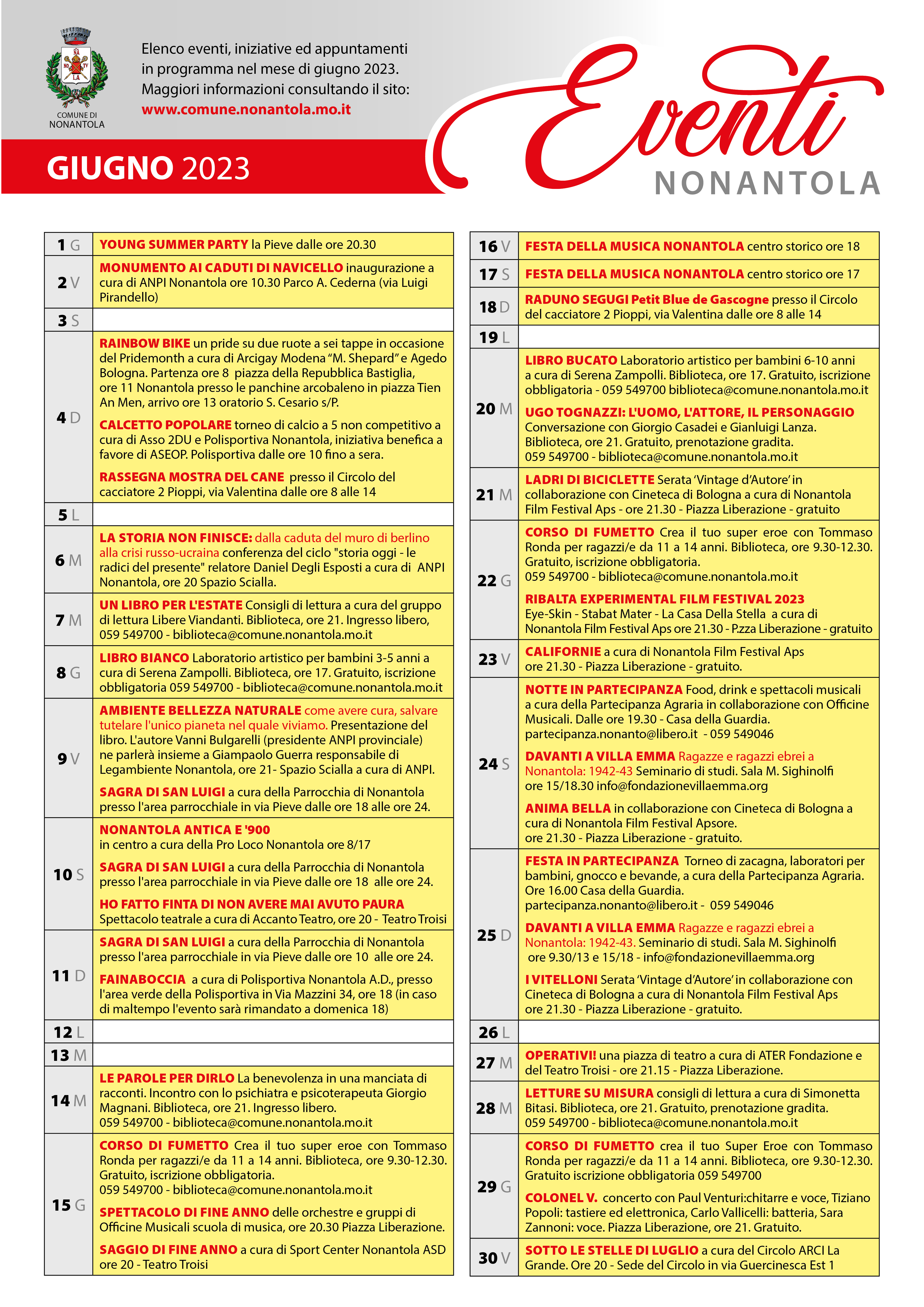 Calendario iniziative a Nonantola, Giugno 2023