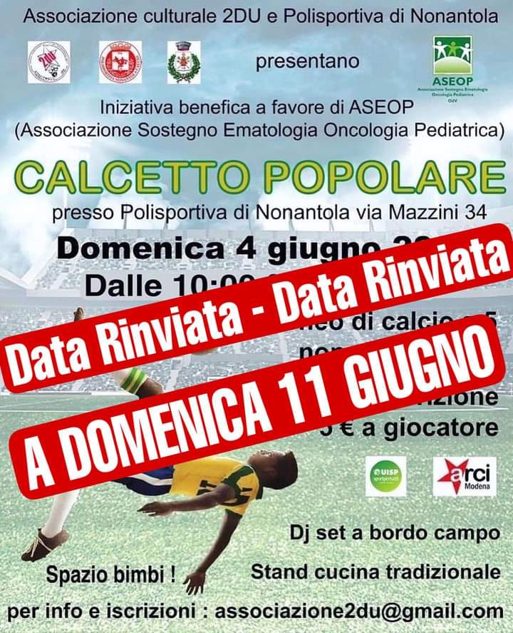 Calcetto Popolare, iniziativa a favore di ASEOP domenica 11 giugno